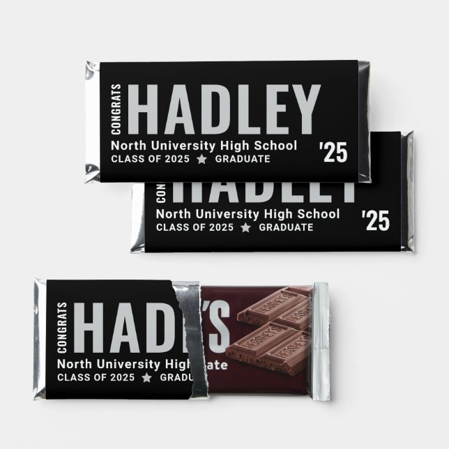 Congrats Graduate Name Black Custom Graduation Hershey Bar Favors (Front)