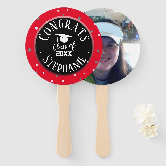 Congrats Graduate Name Bold Text Hand Fan (Front and Back)