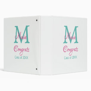 Congrats graduate name monogram green pink blue t 3 ring binder