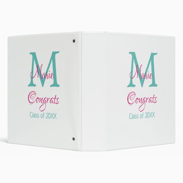 Congrats graduate name monogram green pink blue t 3 ring binder (Background)