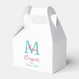 Congrats graduate name monogram green pink blue t favor boxes