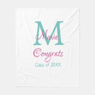 Congrats graduate name monogram green pink blue t fleece blanket