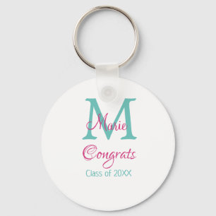 Congrats graduate name monogram green pink blue t keychain