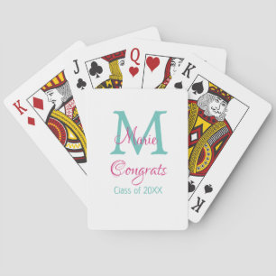 Congrats graduate name monogram green pink blue t poker cards