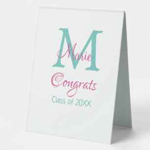 Congrats graduate name monogram green pink blue t table tent