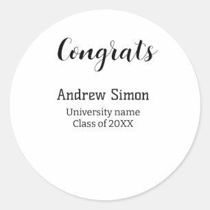 Congrats graduate name university name class 20XX Classic Round Sticker