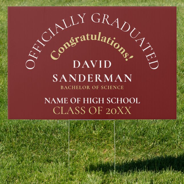 Congrats Graduate Name Year Gold White Burgundy Sign (Insitu)