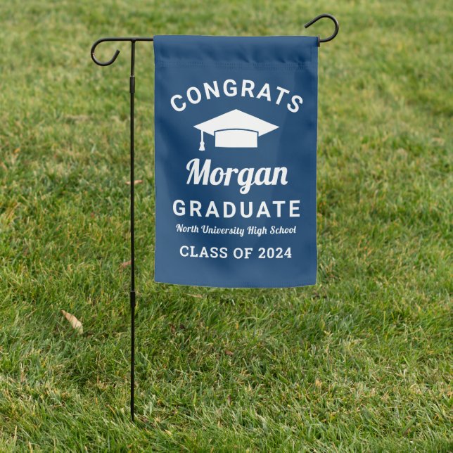 Congrats Graduate Navy Custom 2026 Graduation Garden Flag (In SItu)