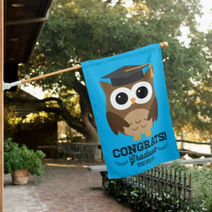 Congrats Graduate   Owl in Hat House Flag
