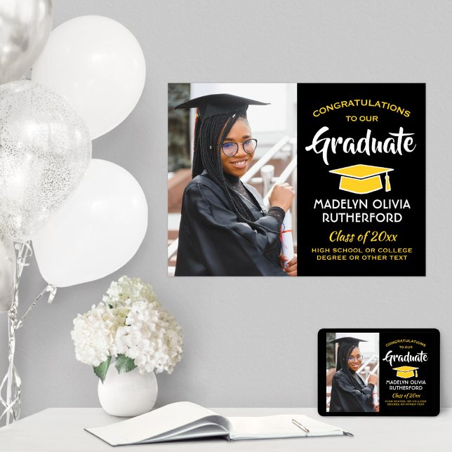 Congrats Graduate Photo Black & Gold Graduation Poster (Creator Uploaded)