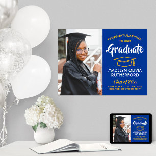 Congrats Graduate Photo Royal Blue Gold Graduation Poster