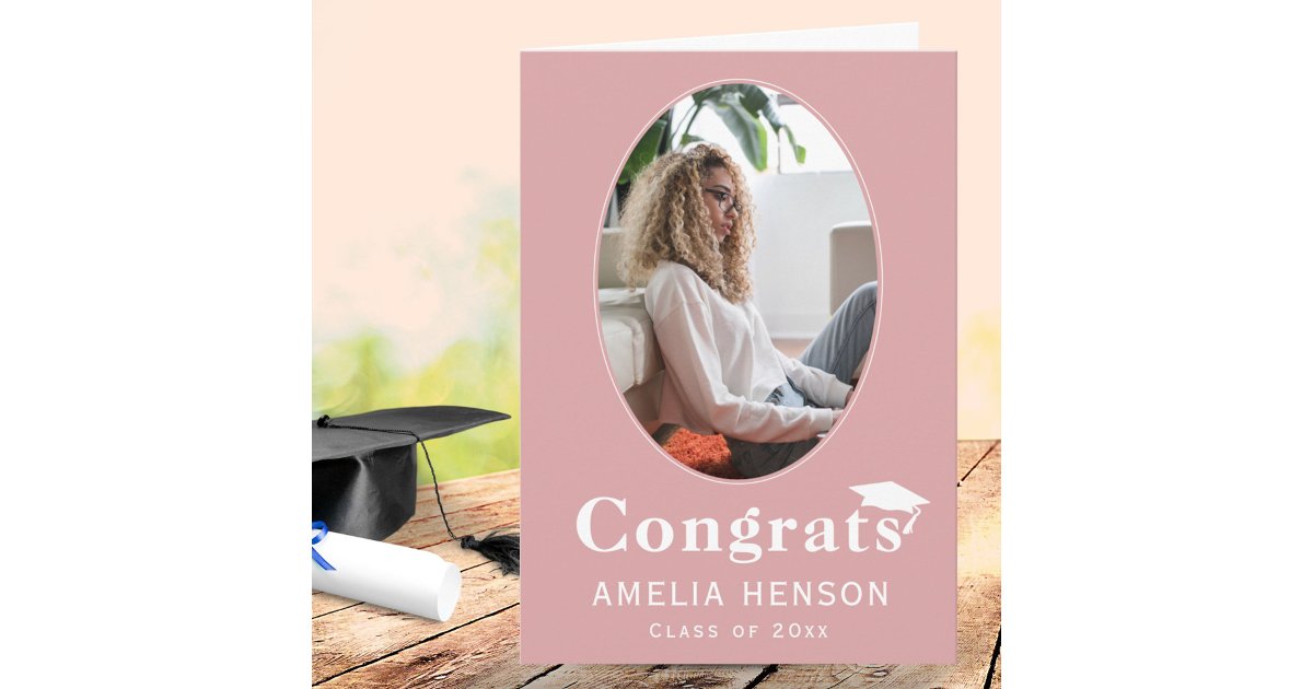 Pink Graduation Message Congrats Graduate Pink Photo Graduation Card | Zazzle