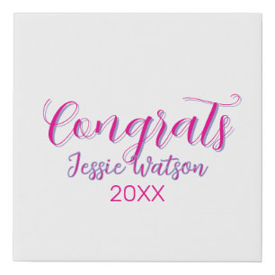 Congrats graduate pink purple name year 20XX date Faux Canvas Print