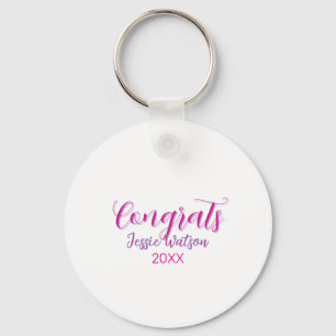 Congrats graduate pink purple name year 20XX date  Keychain