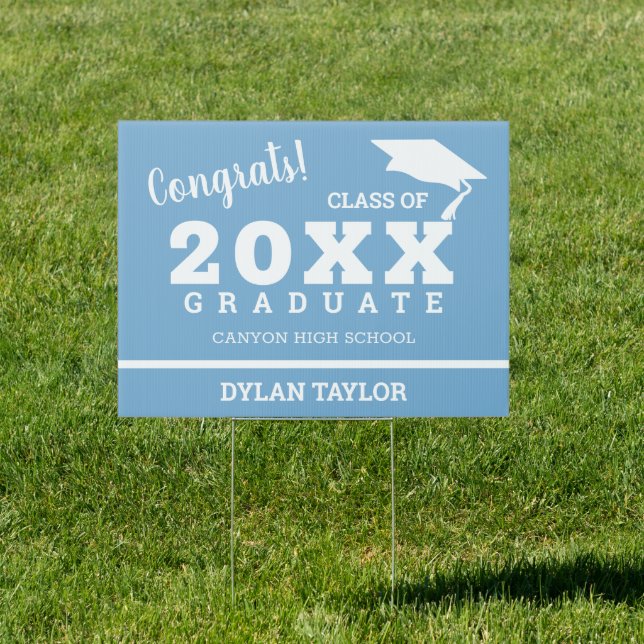 Congrats Graduate Powder Blue Yard Sign (Insitu)