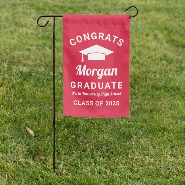 Congrats Graduate Red 2026 Custom Graduation Garden Flag (In SItu)