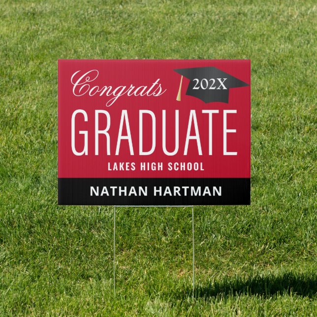 Congrats Graduate Red Graduation Sign (Insitu)