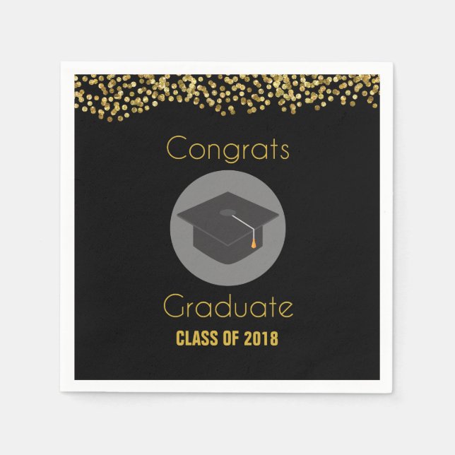 Congrats Graduate w/ Faux Gold Glitter & Grad Cap Napkins (Front)