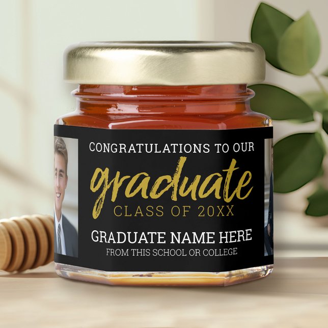 Congrats Graduate with 2 Photos Honey Jar Favors (Custom Graduation Party Favors - A Modern Design for a Honey Jar Gift)