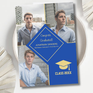 Congrats Graduated Collage 3 Photos Blue Announcement