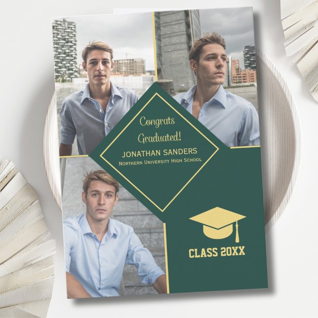 Congrats Graduated Collage 3 Photos for Him Green Announcement (Creator Uploaded)