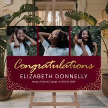 Congrats Graduation 3 Photo Burgundy Gold