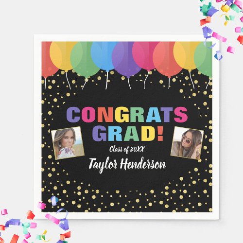 Congrats Graduation Balloons Confetti Grad Photos Napkins