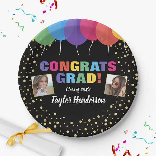Congrats Graduation Balloons Confetti Grad Photos Paper Plates