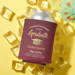 Congrats Graduation Brushed Burgundy Gold & White Can Cooler