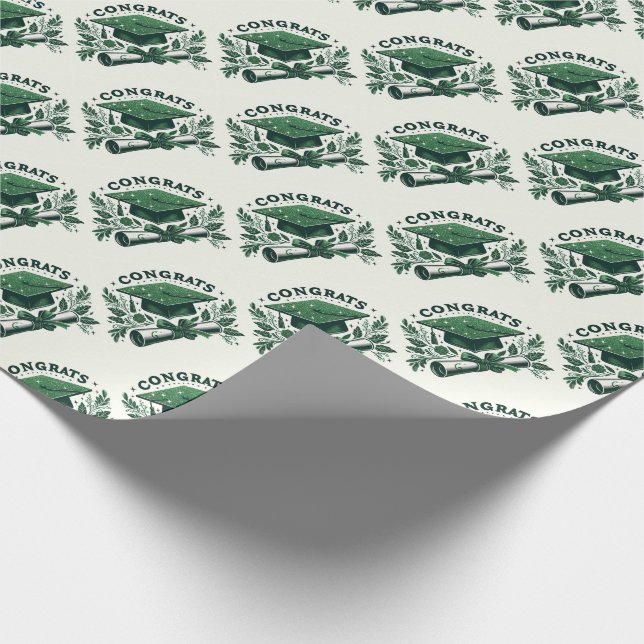 Congrats, Graduation Cap and Diploma Wrapping Paper (Corner)