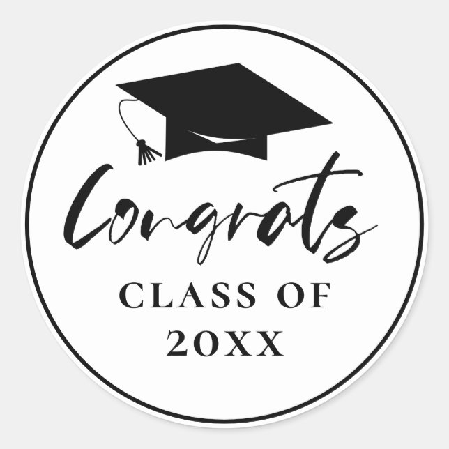 Congrats Graduation Cap Classic Round Sticker (Front)