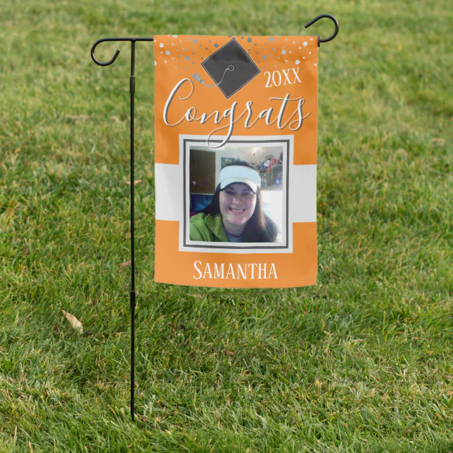 Congrats Graduation Celebration Garden Flag Orange | Zazzle