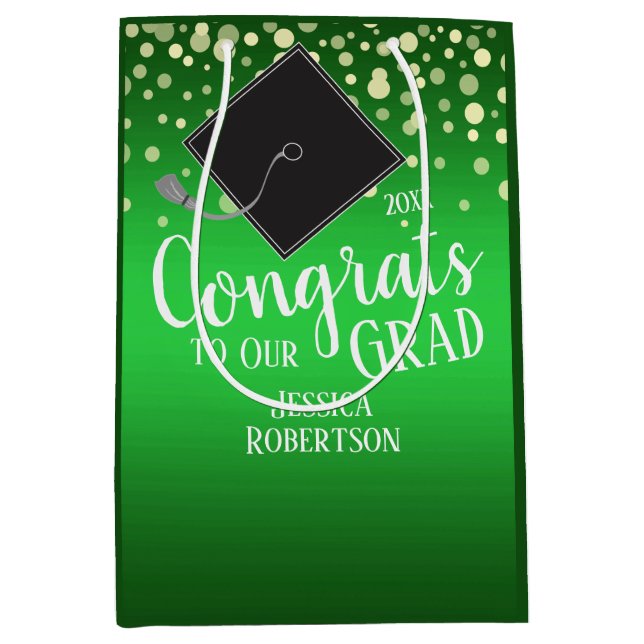 Congrats Graduation Class of 2021 Green Medium Gift Bag (Front)
