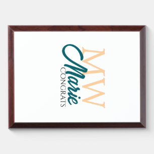 Congrats graduation monogram orange blue 20XX year Award Plaque