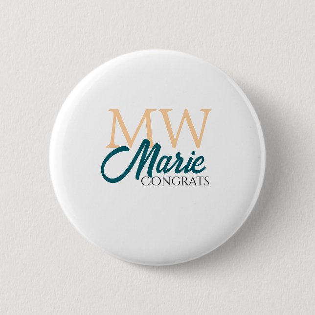 Congrats graduation monogram orange blue 20XX year Button (Front)