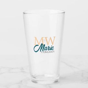 Congrats graduation monogram orange blue 20XX year Glass