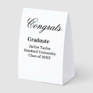Congrats graduation name university name class of paper table tent