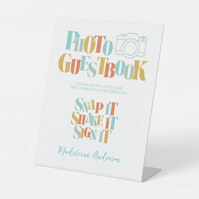 Congrats Graduation Photo Guestbook Pedestal Sign (Front)