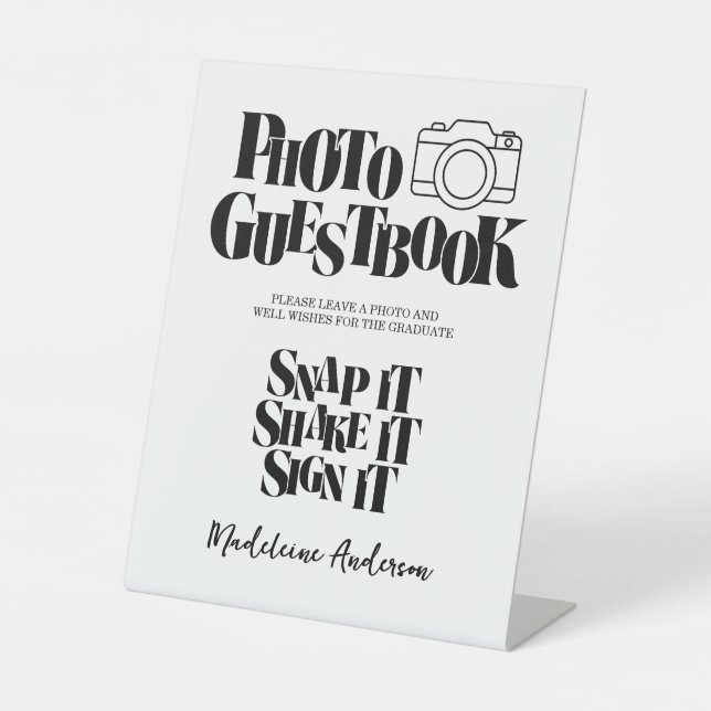 Congrats Graduation Photo Guestbook Pedestal Sign (Front)