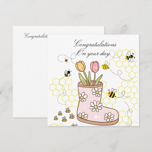 Congrats graphic artwork of bee and tulips Girly (Front/Back)