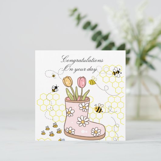 Congrats graphic artwork of bee and tulips Girly (Standing Front)