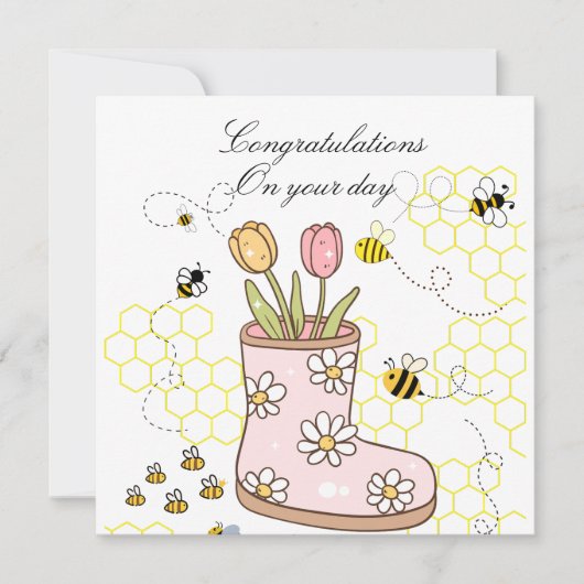 Congrats graphic artwork of bee and tulips Girly (Front)