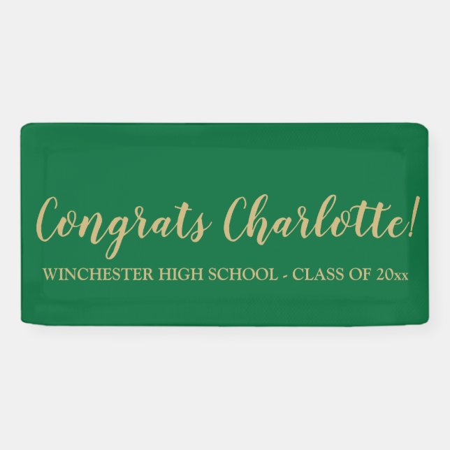 Congrats green gold custom script name graduation banner (Horizontal)