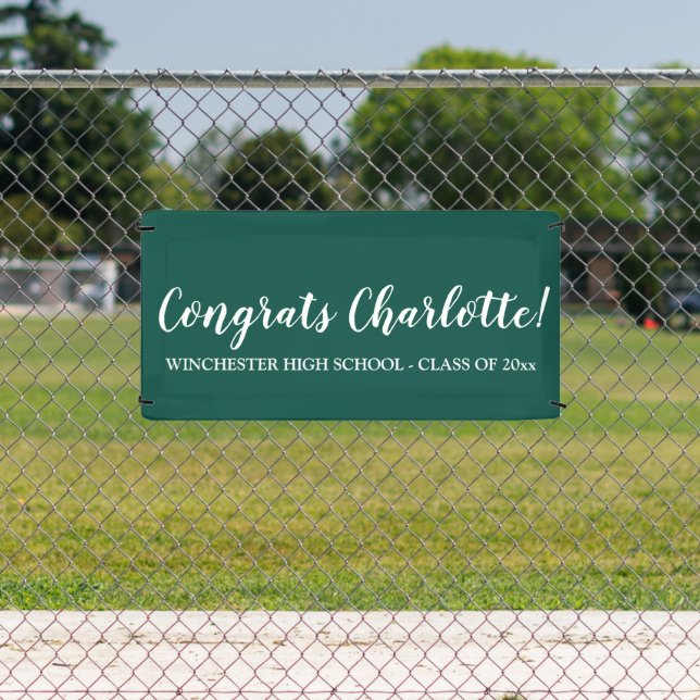 Congrats green white custom script name graduation banner (Insitu)