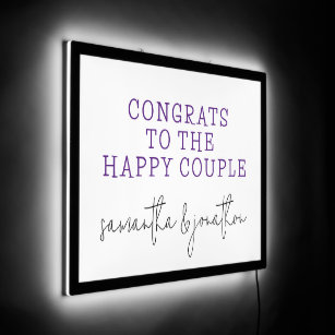 Congrats Happy Couple Names Purple Black LED Sign