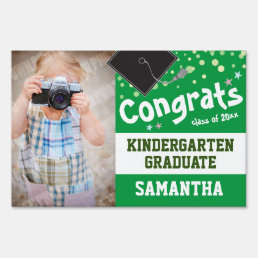 Congrats Kindergarten Grad Confetti Photo Green Sign