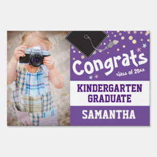 Congrats Kindergarten Grad Confetti Photo Purple Sign