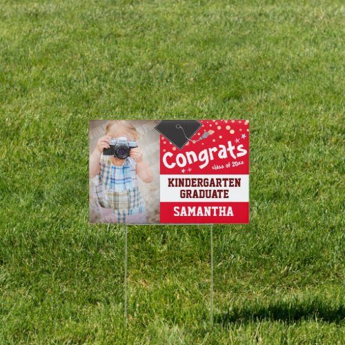 Congrats Kindergarten Grad Confetti Photo RED Sign