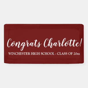 Congrats maroon wine custom script text graduation banner