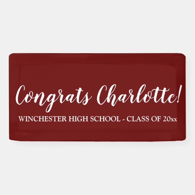 Congrats maroon wine custom script text graduation banner (Horizontal)